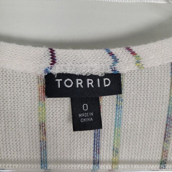 Torrid Cardigan Dolman Sleeve Long Open Front White Rainbow Multi Stripe Size 0X - Picture 13 of 13
